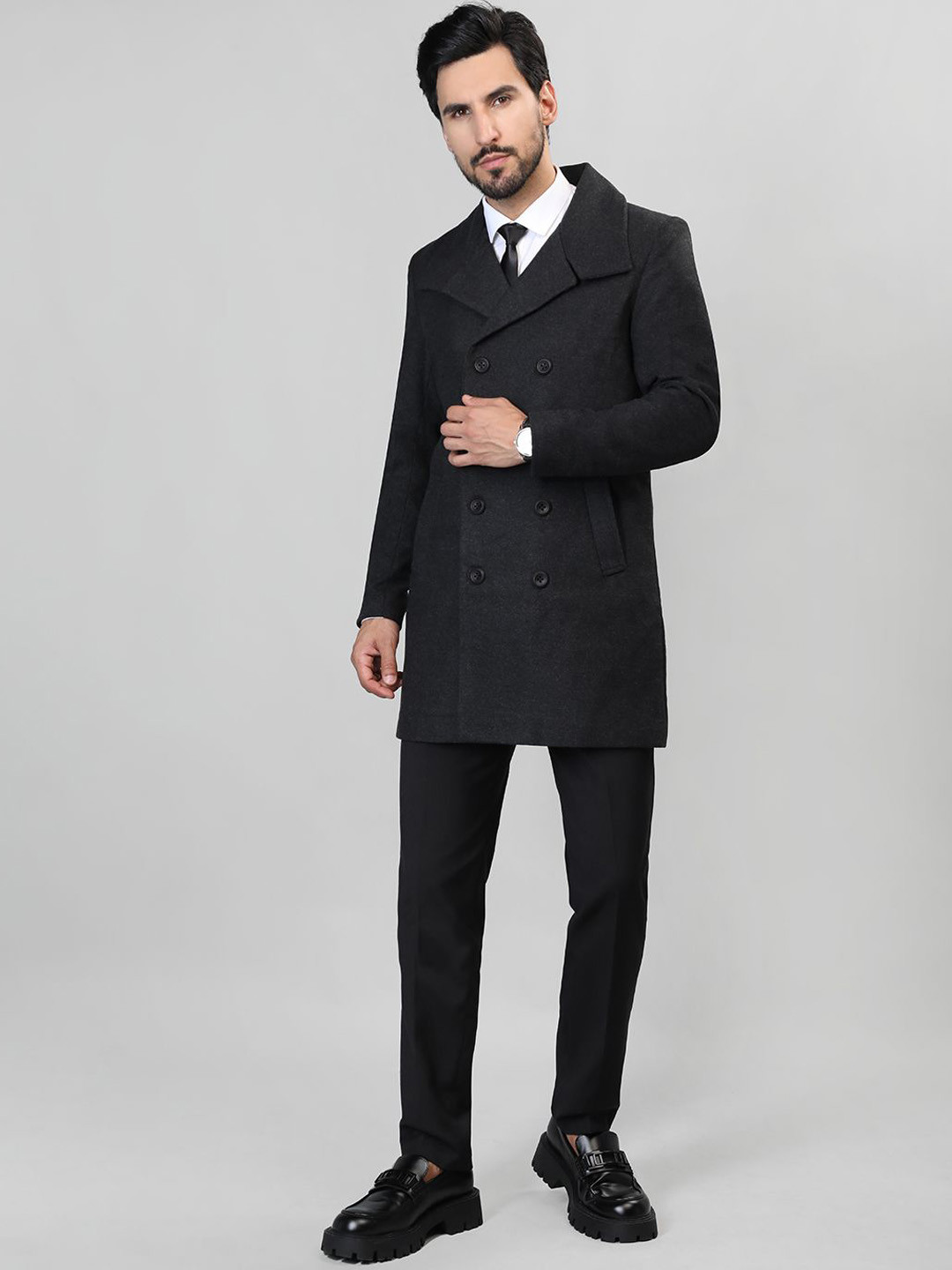 HONNETE Men Longline Pea Coats