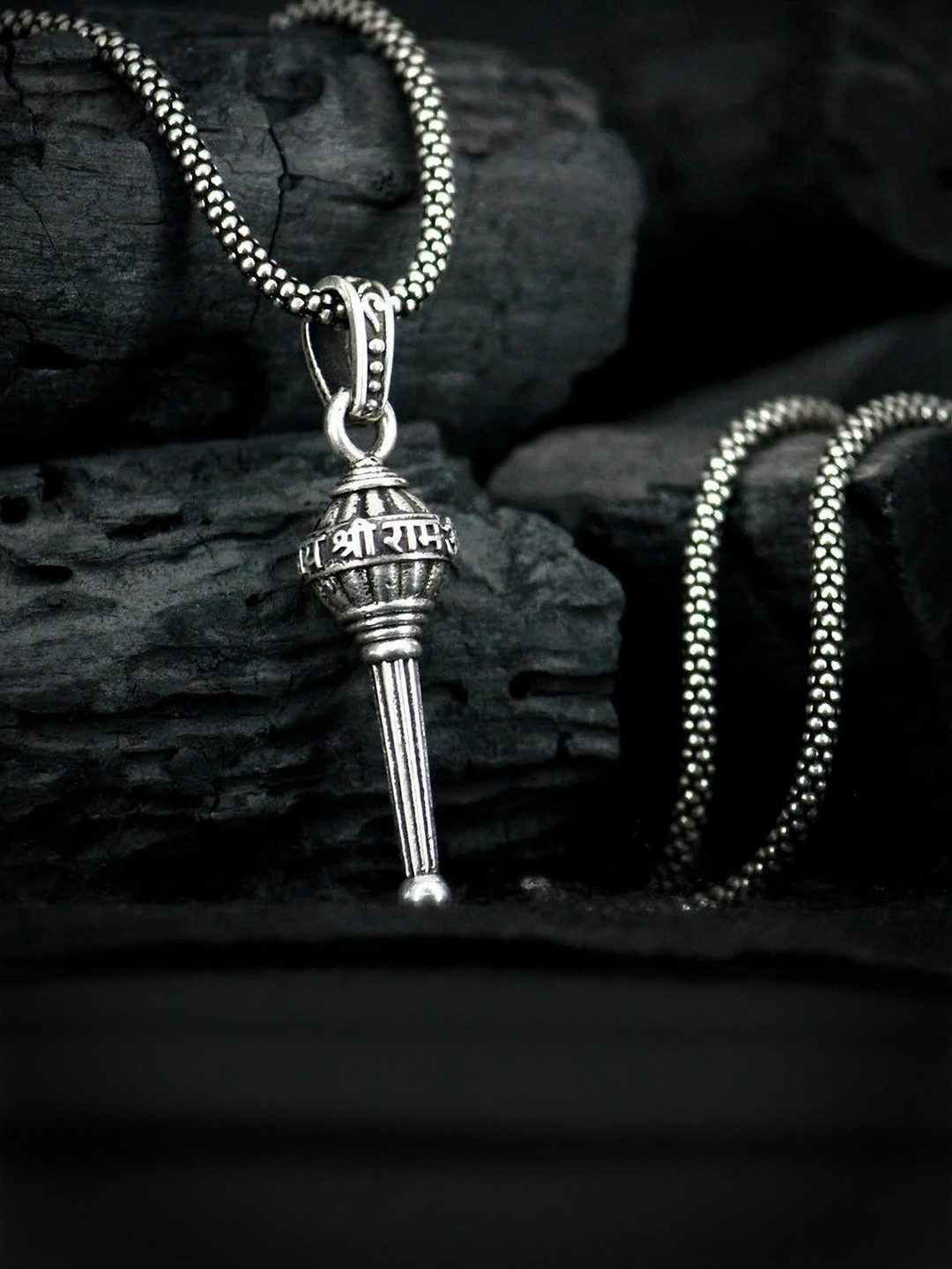 GGE NATURAL ITEM Unisex Stainless Steel Hanuman Ji Gada Oxidised Pendant With Chain