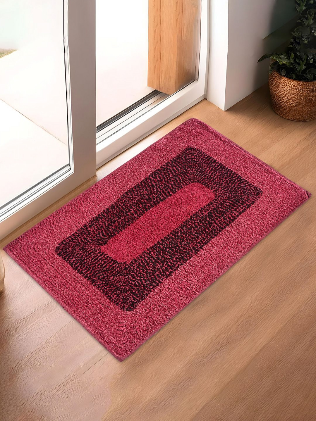 HOMESTIC Red & Maroon Self-Designed Cotton Ultra Absorbent Stain Resistant Doormat