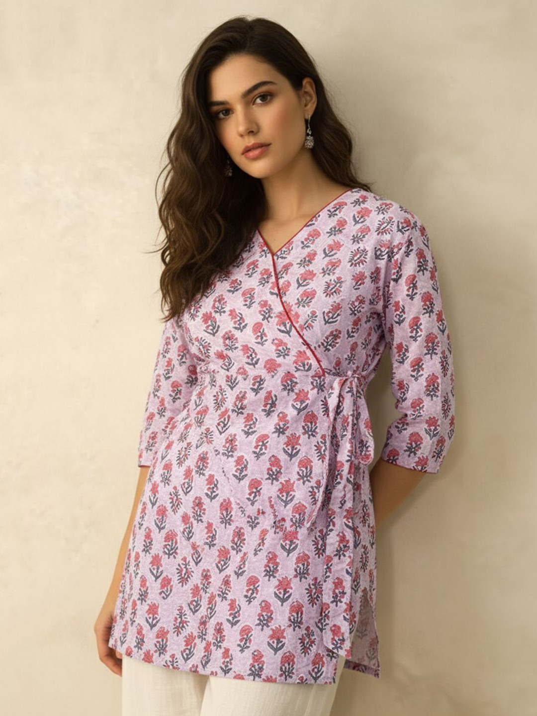 Eco Clothing Floral Printed Straight Pure Cotton Short Kurti