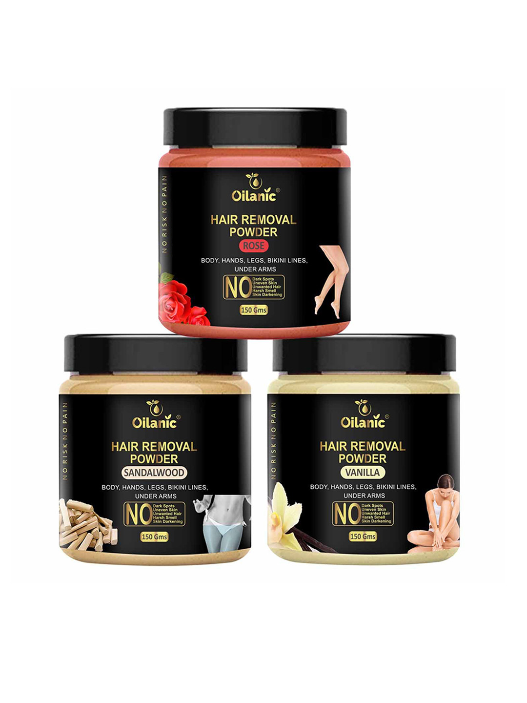 Oilanic Set Of 3 Rose, Sandalwood & Vanilla Hair Removal Wax Powder - 150 g Each
