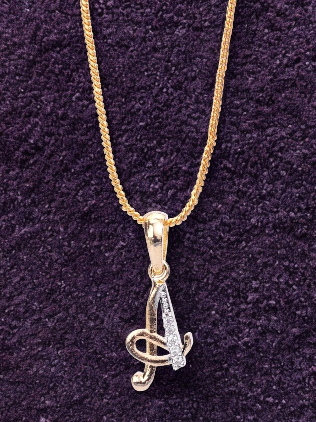 Opal Touch Gold-Plated Cubic Zirconia Studded Alphabet A Pendant With Chain