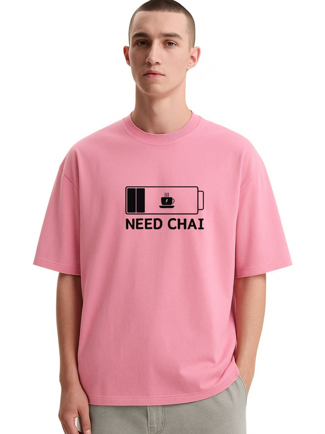 Fashnobic Men Need Chai Typography Relaxed Fit T-shirt