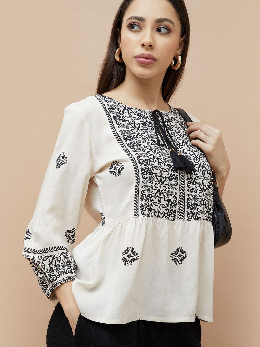 Fame Forever by Lifestyle Flora Printed Keyhole Neck Top