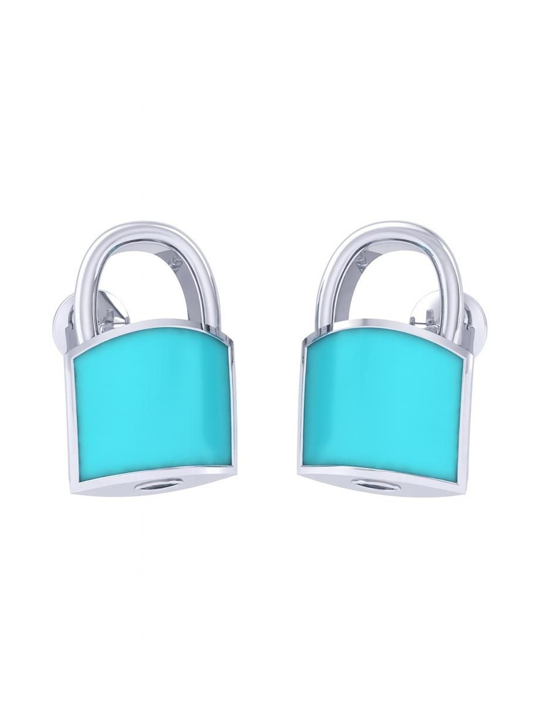 925 SILLER 925 Sterling Silver Rhodium Plated Lock Shaped Studs