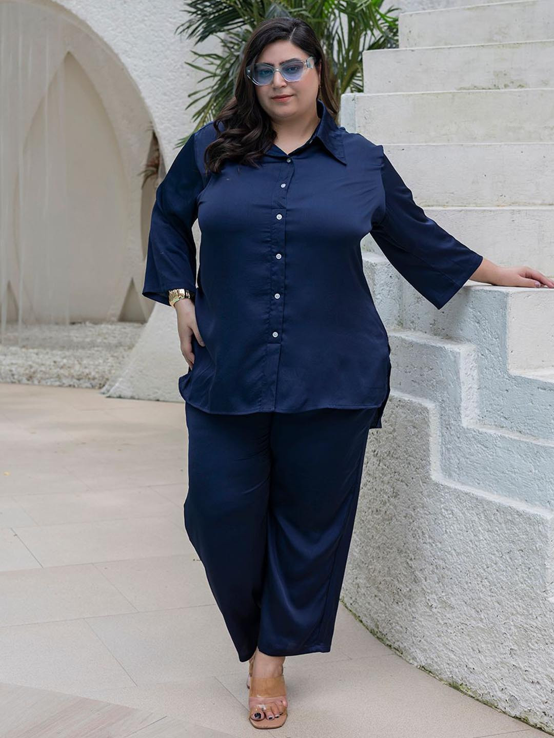TITTLI Plus Size Shirt Collar Up & Down Style Shirt And Trouser