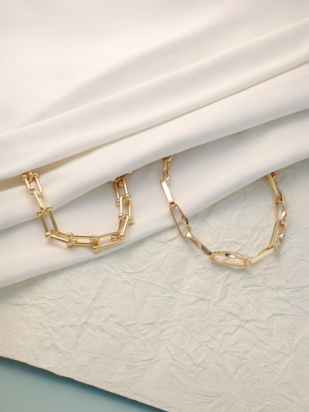 SOHI Set Of 2 Gold-Plated Chunky & Link Statement Necklaces