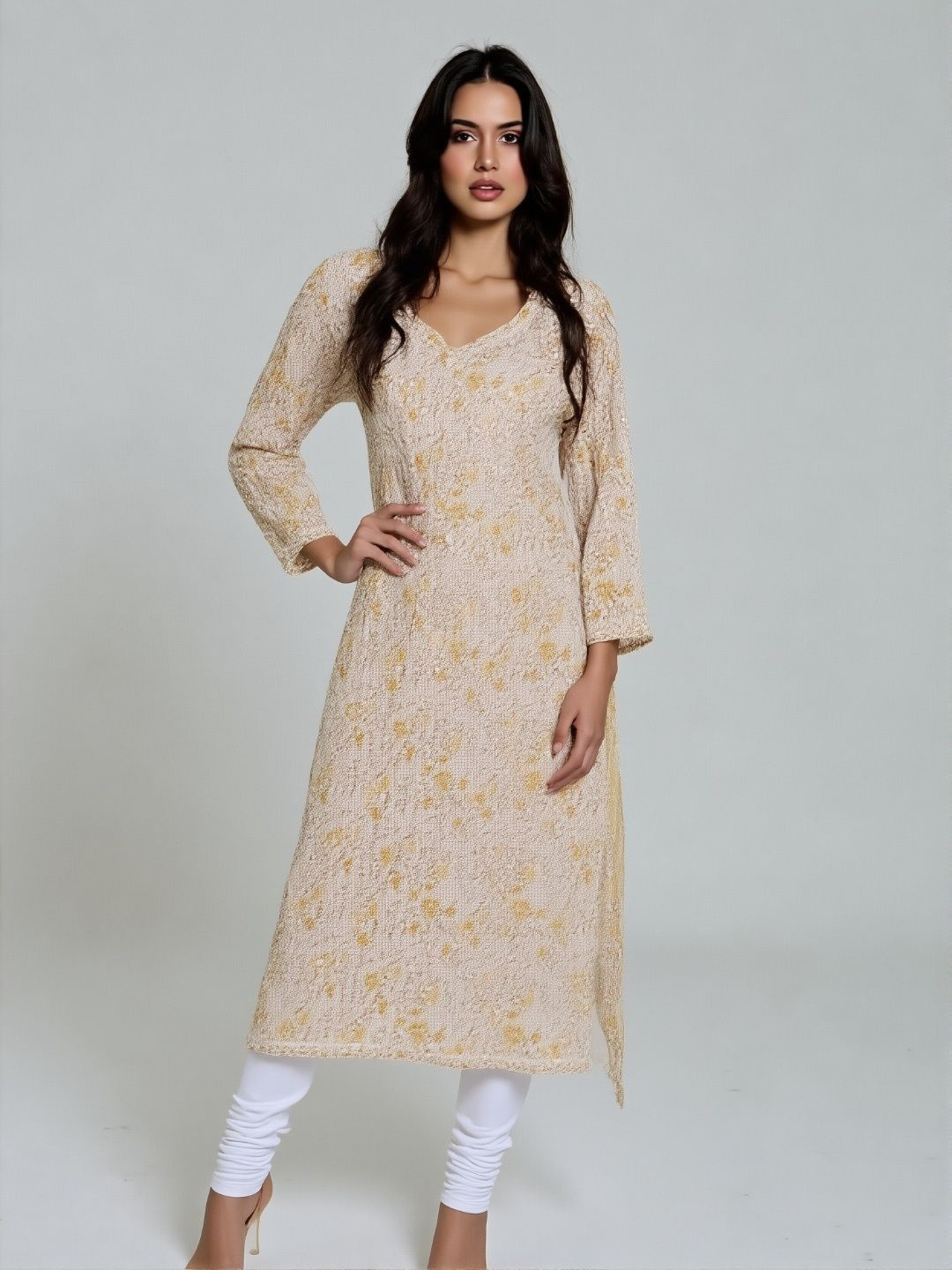 Vineshaa Be You For You Women Ethnic Motifs Woven Design Pure Cotton Chikankari Kurta
