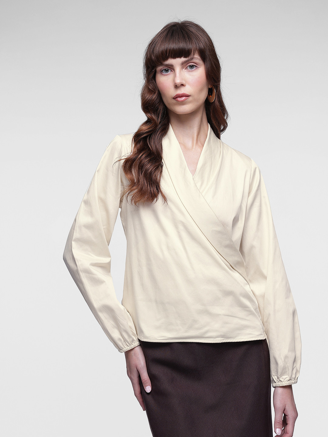French Connection Shawl Collar Pure Cotton Wrap Top