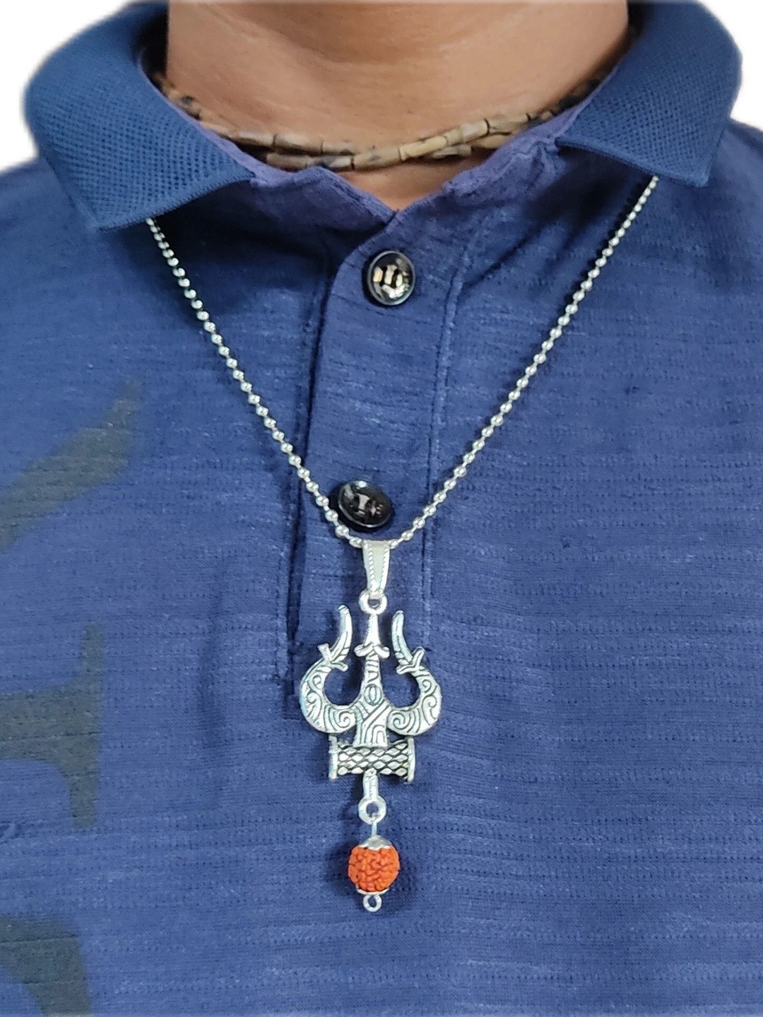 Basukiya Unisex Brass Statement Slip-On Oxidised Necklace with Shiva Damru Trishul Locket