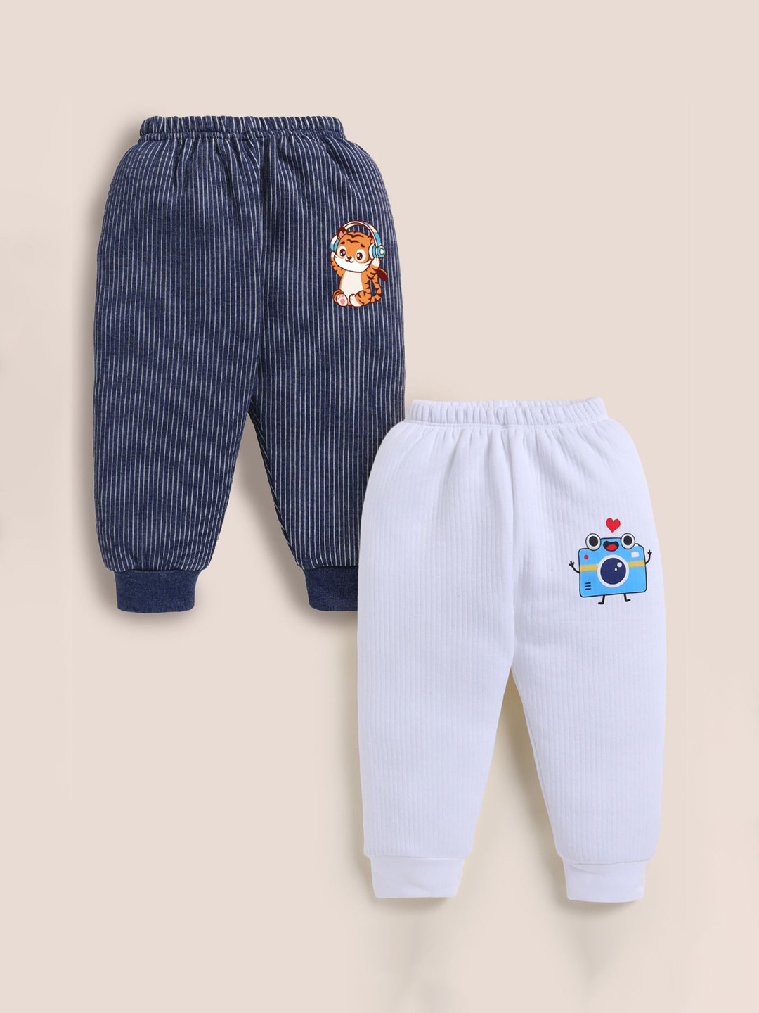 MooNKids Infants Kids Pack Of 2 Striped Pattern Mis-Rise Joggers Lounge Pants