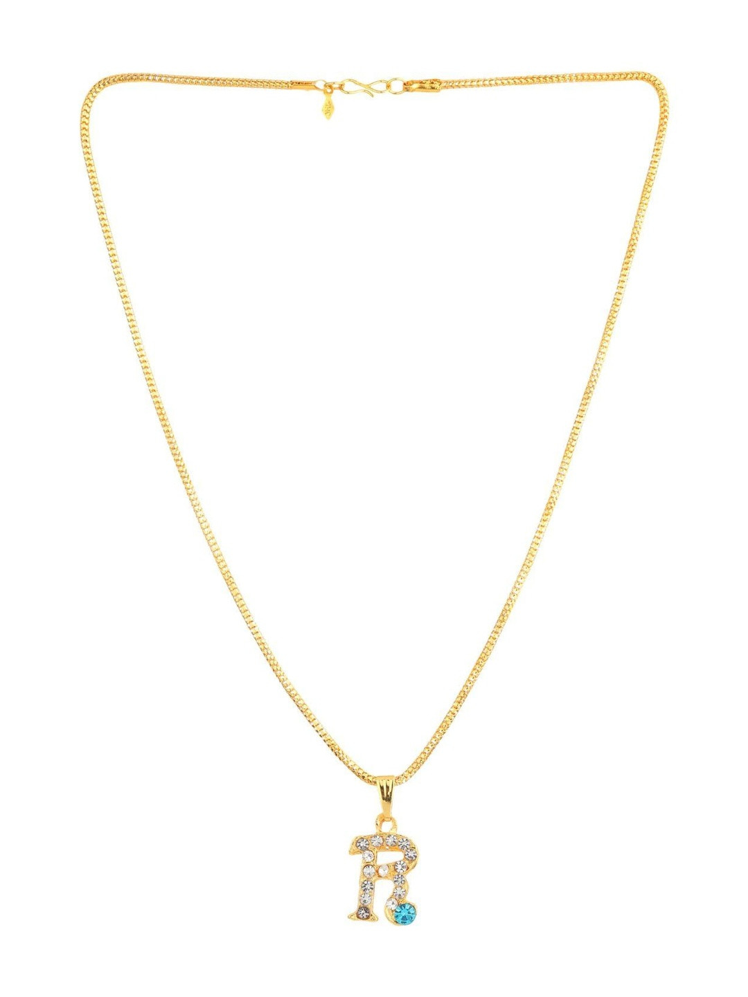 Crazy Queens Unisex Stainless Steel Crystals Studded R Alphabet Shaped Pendant With Chain