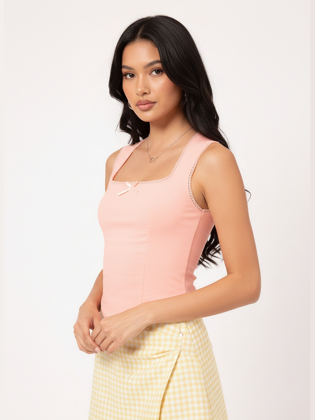 DressBerry Petal Kiss Lace-Trim Corset-Like Paneled Top