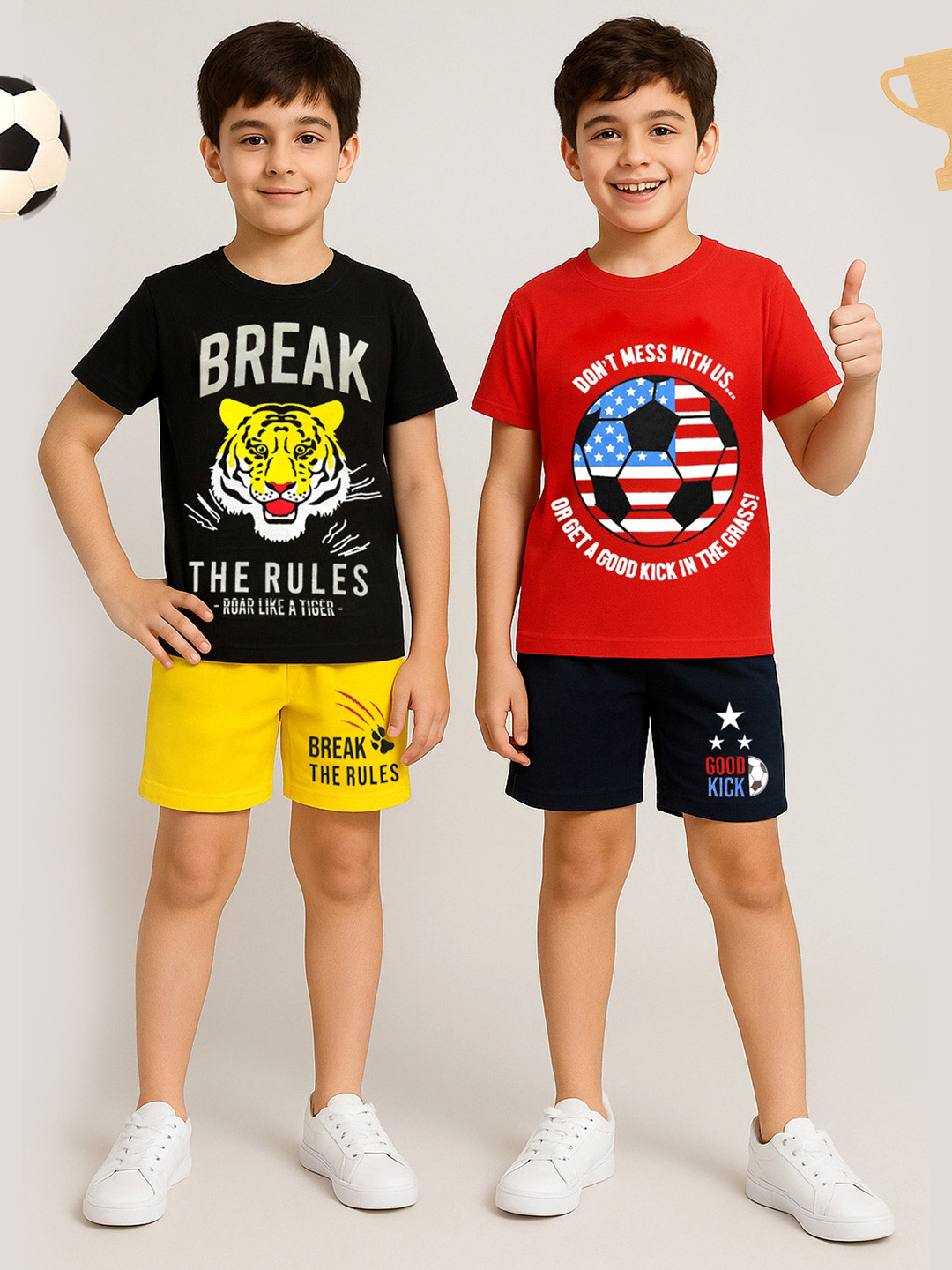 YK Boys Pack Of 2 Graphic Printed T-Shirts With Shorts