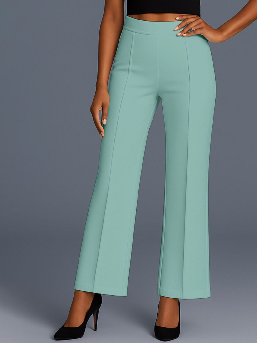 SWADESI STUFF Women Flared Wide Leg Mid-Rise Trousers