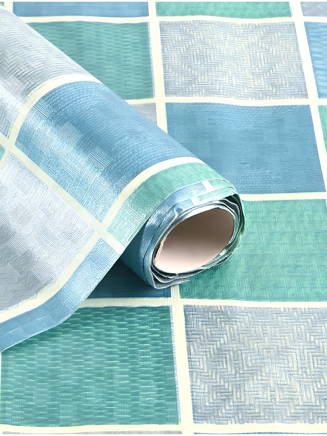 HOMESTIC Grey & Blue Checked Printed PVC Roll for Kitchen Shelves Liner Organiser