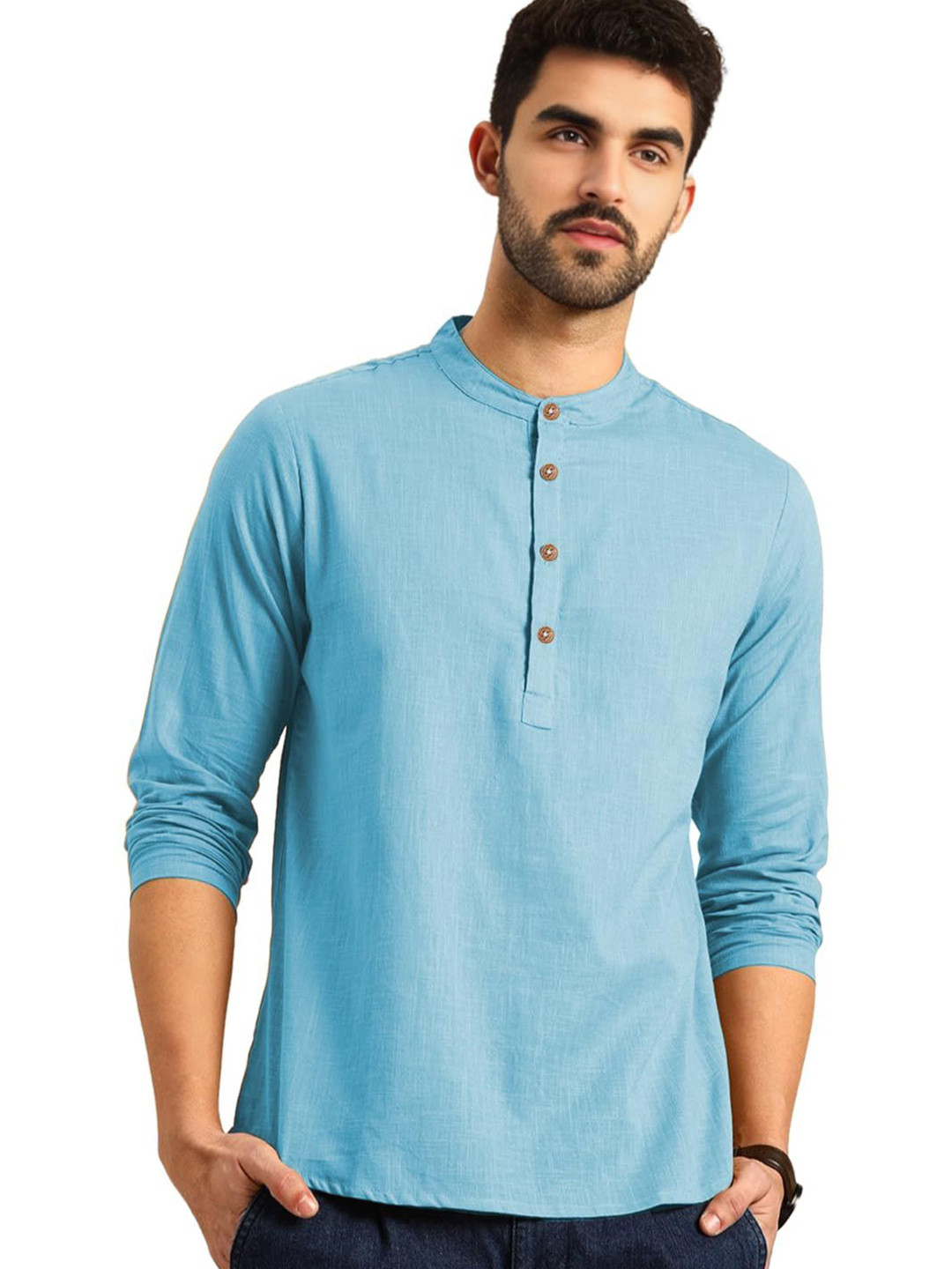 Go Stylish Men Solid Daily Cotton Straight Kurta