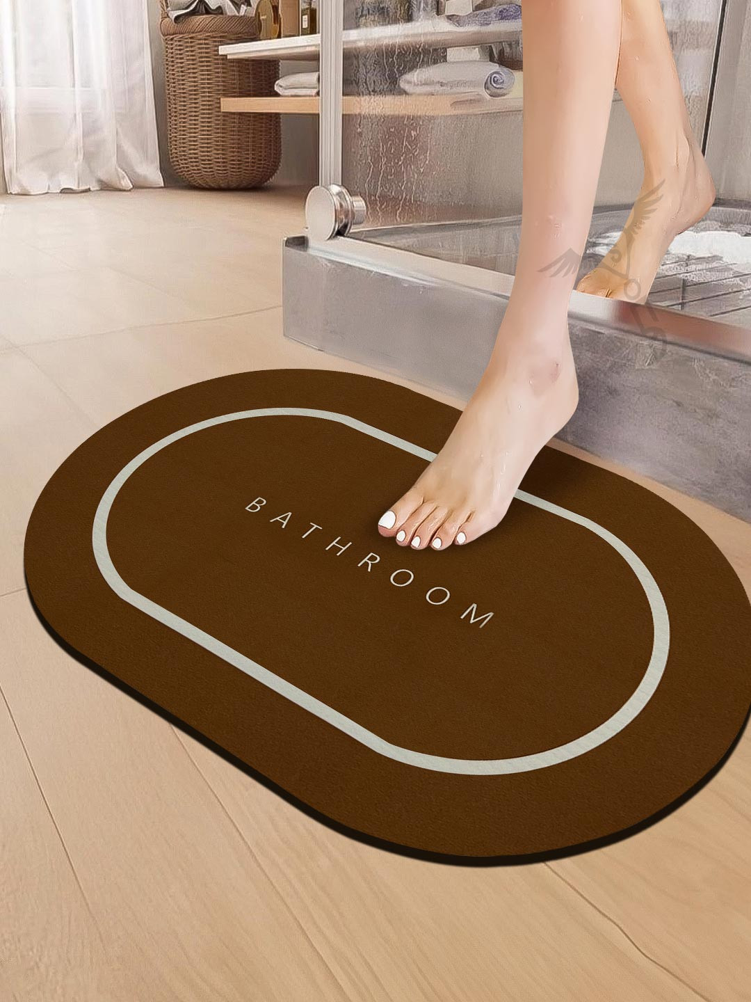Sittella Brown & White Anti-Skid & Water Absorbent GSM 110 Bath Rug