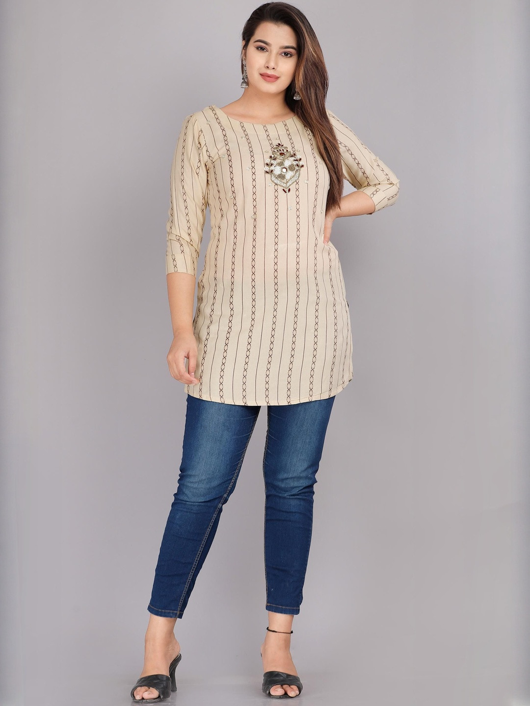 HIGHLIGHT FASHION EXPORT Women Vertical Stripes Boat Neck Top