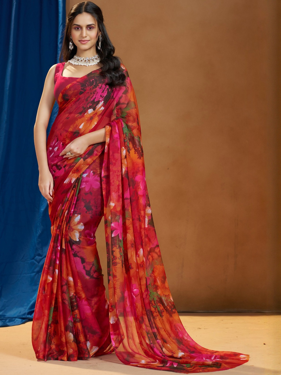Garden Vareli Floral Printed Pure Chiffon Saree