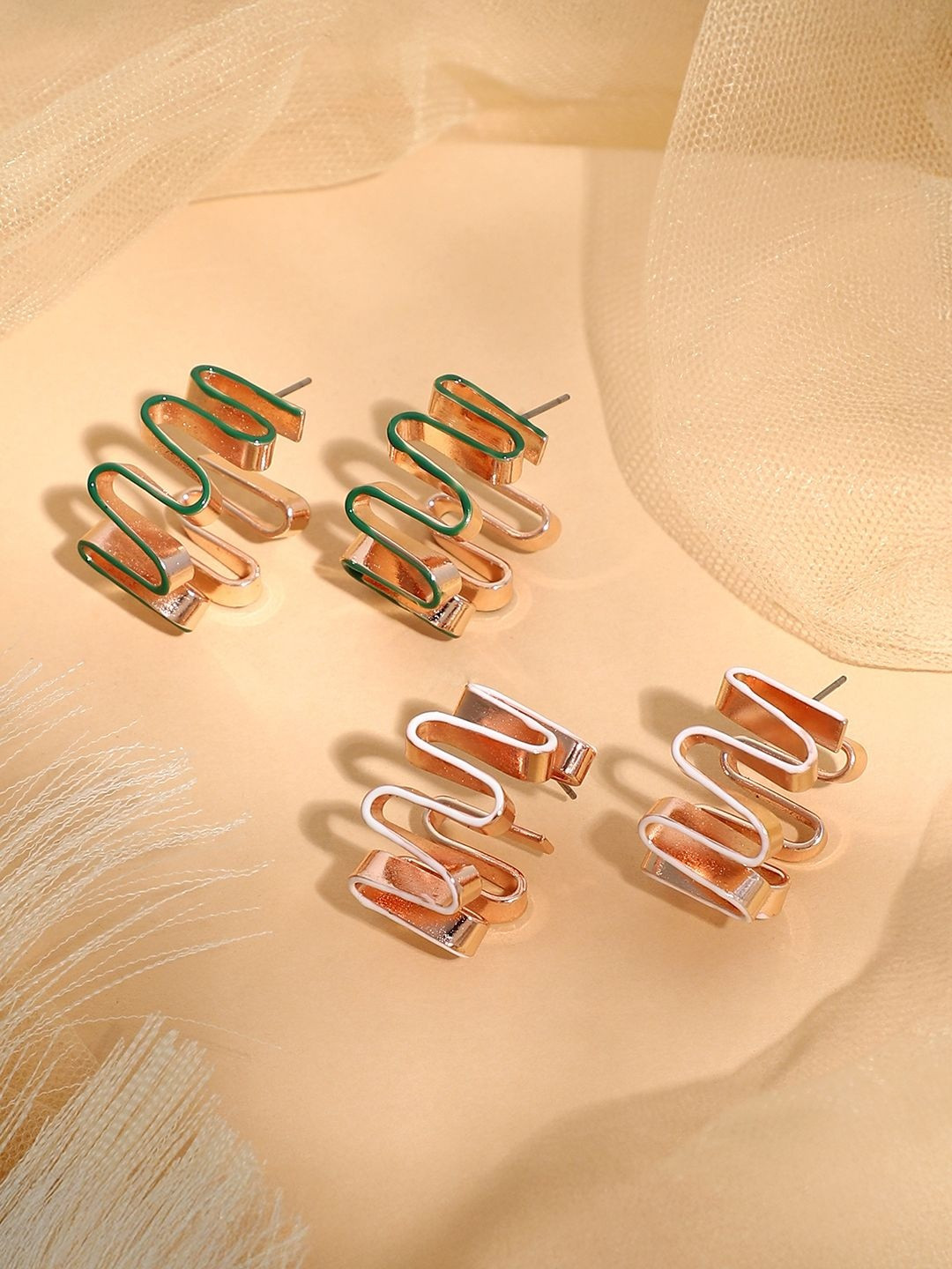 SOHI Pack Of 2 Rose Gold-Plated Enamel-Coil Hoop Earrings