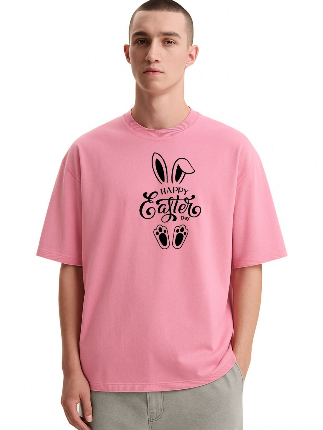 Fashnobic Men Dri-FIT Trendy Happy Easter Printed Round Neck Cotton Oversized T-shirt