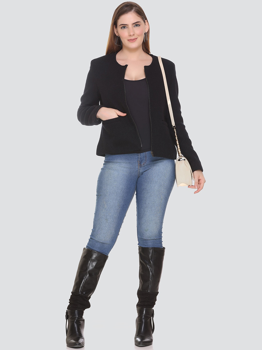 HONNETE Women Black Self-Design Winter Coats