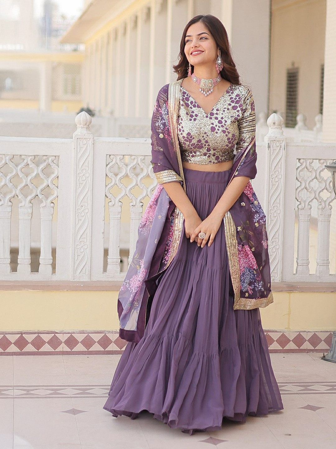 GLOSIA DESIGN Embellished Sequinned Ready to Wear Lehenga & Unstitched Blouse With Dupatta