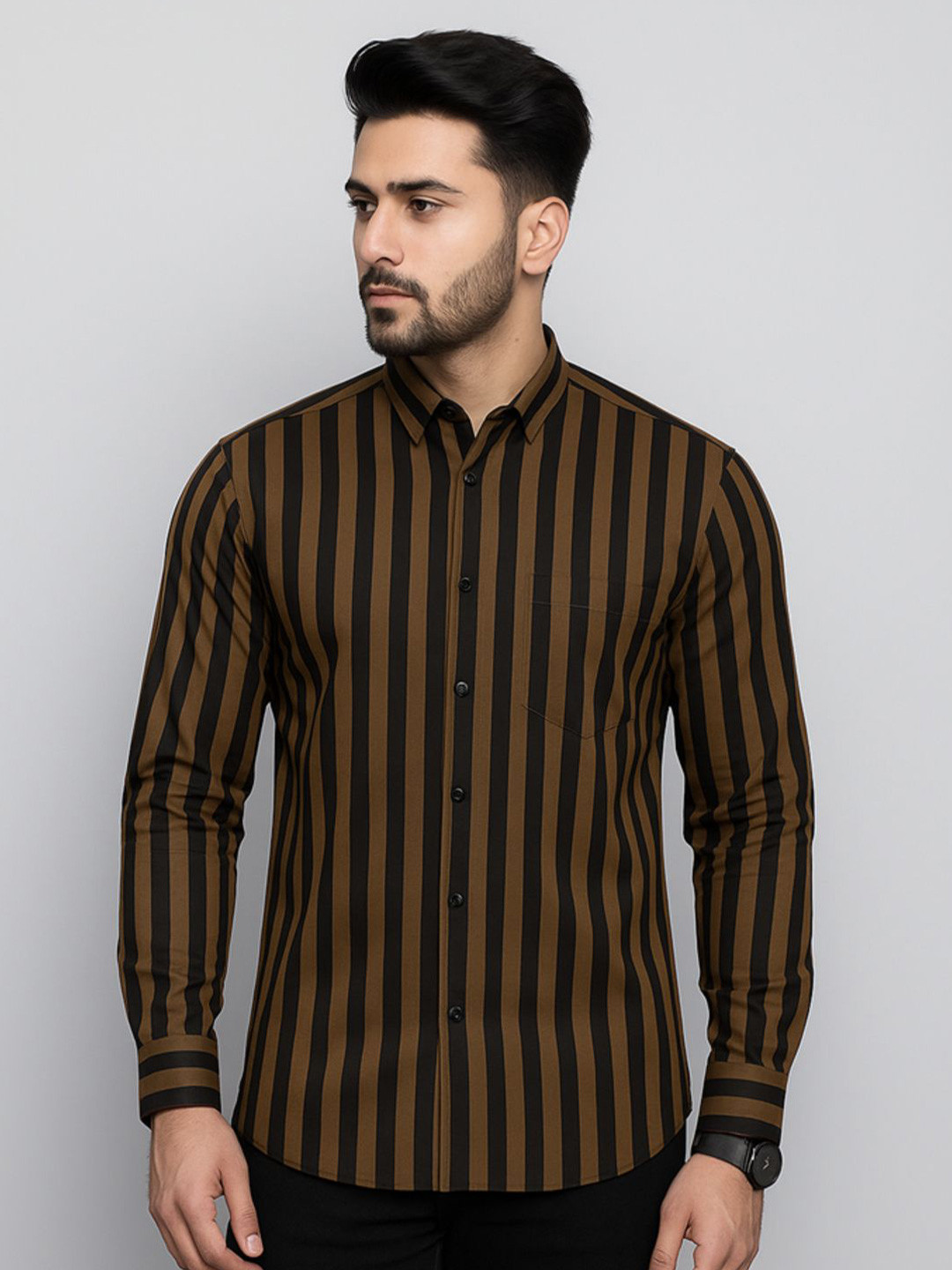 SONISHQ Striped Button-Down Collar Original Regular Fit Cotton Casual Shirt