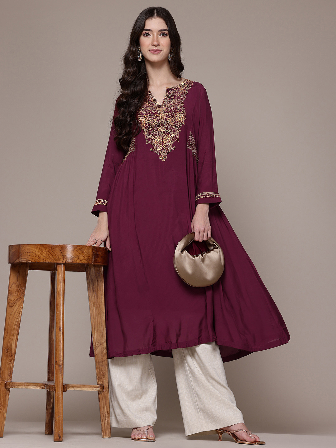 Ritu Kumar Floral Embroidered Thread Work A-Line Kurta With Inner