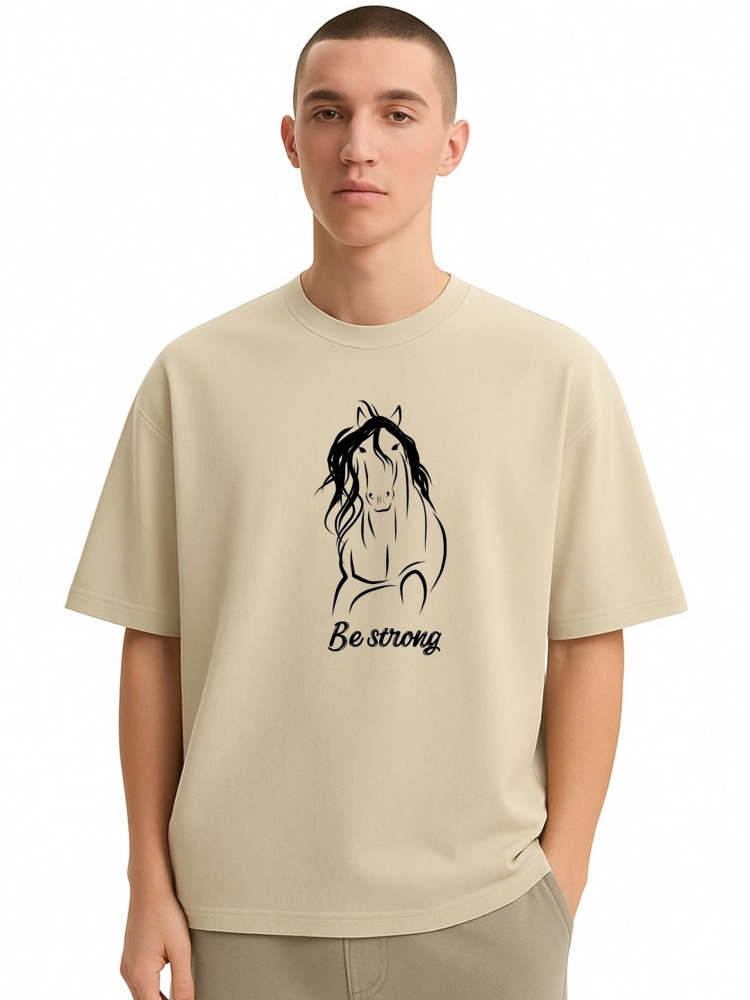 Fashnobic Men Dri-FIT Trendy Be Strong Printed Round Neck Cotton Oversized T-shirt