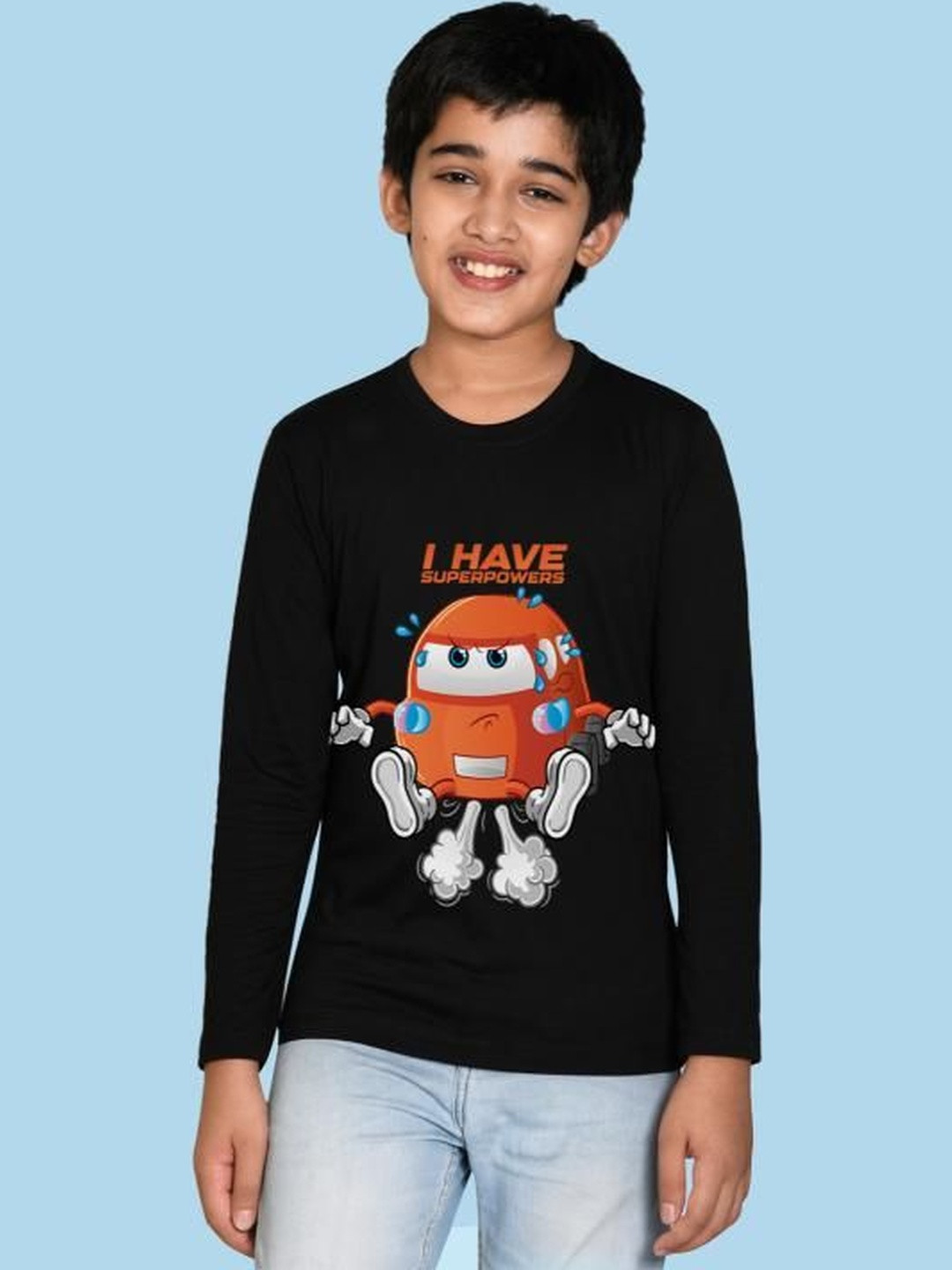 NUSYL Boys Superpowered Car Graphic Printed Long Sleeves Cotton T-shirt