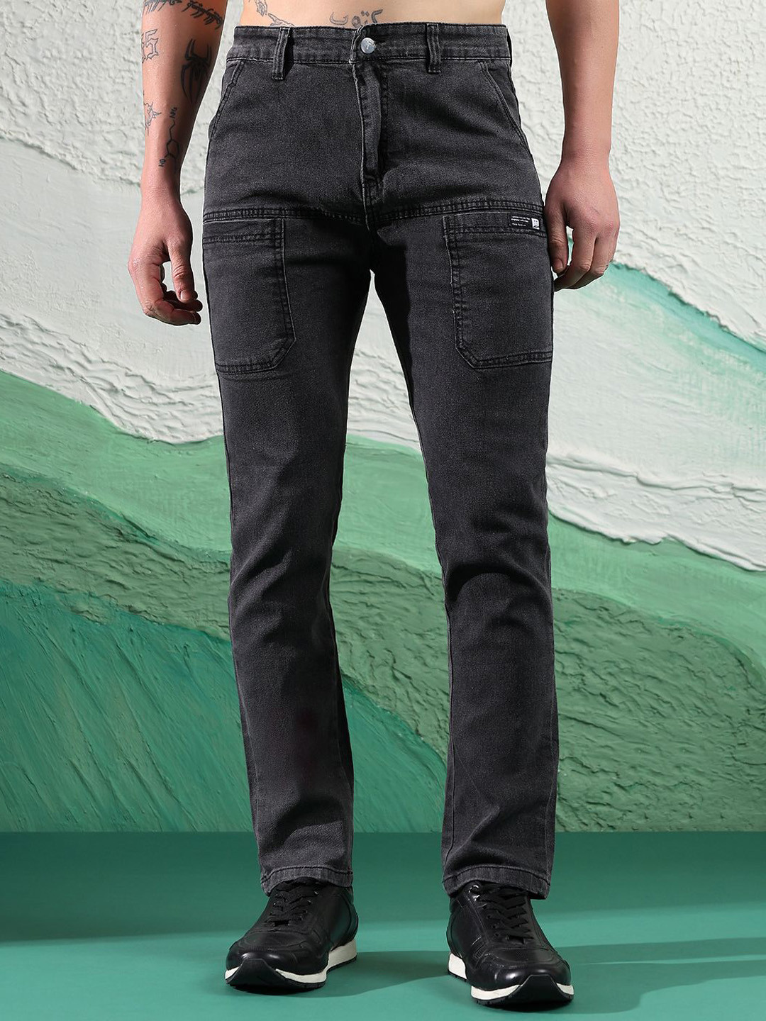 POPCULTR Men Regular Fit Mid-Rise Stretchable Jeans