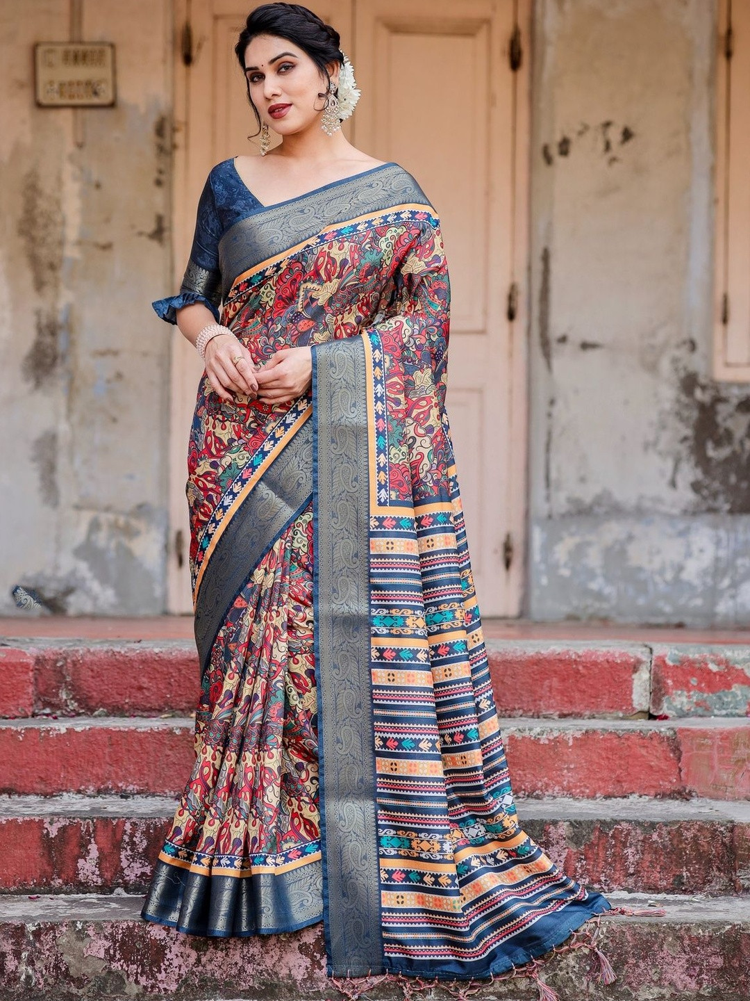 MAHARANI COUTURE Ethnic Motifs Printed Woven Design Border Jamdani Saree