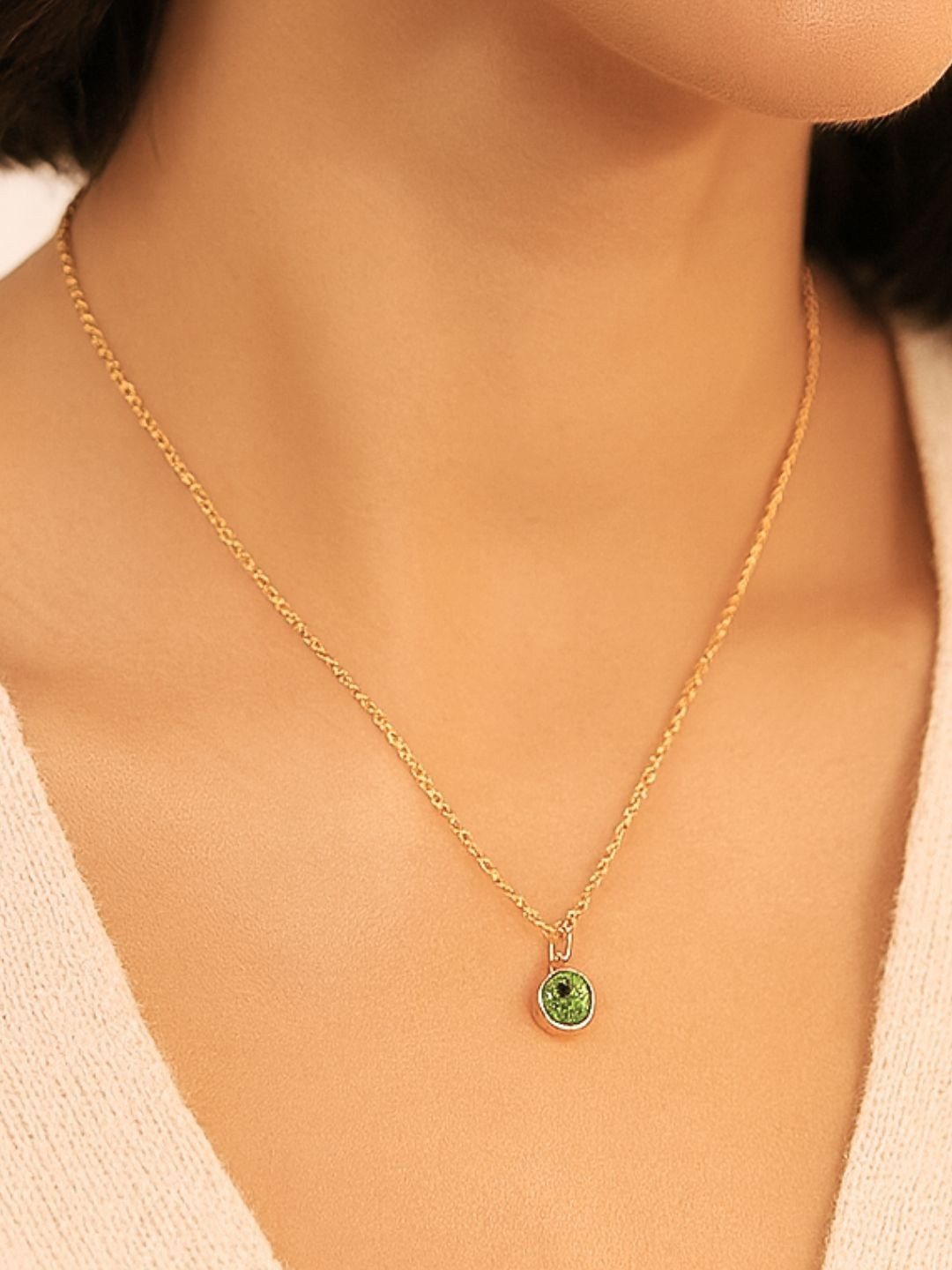 Tipsy closet Gold-Plated Stainless Steel Faux Emerald Minimal Necklace