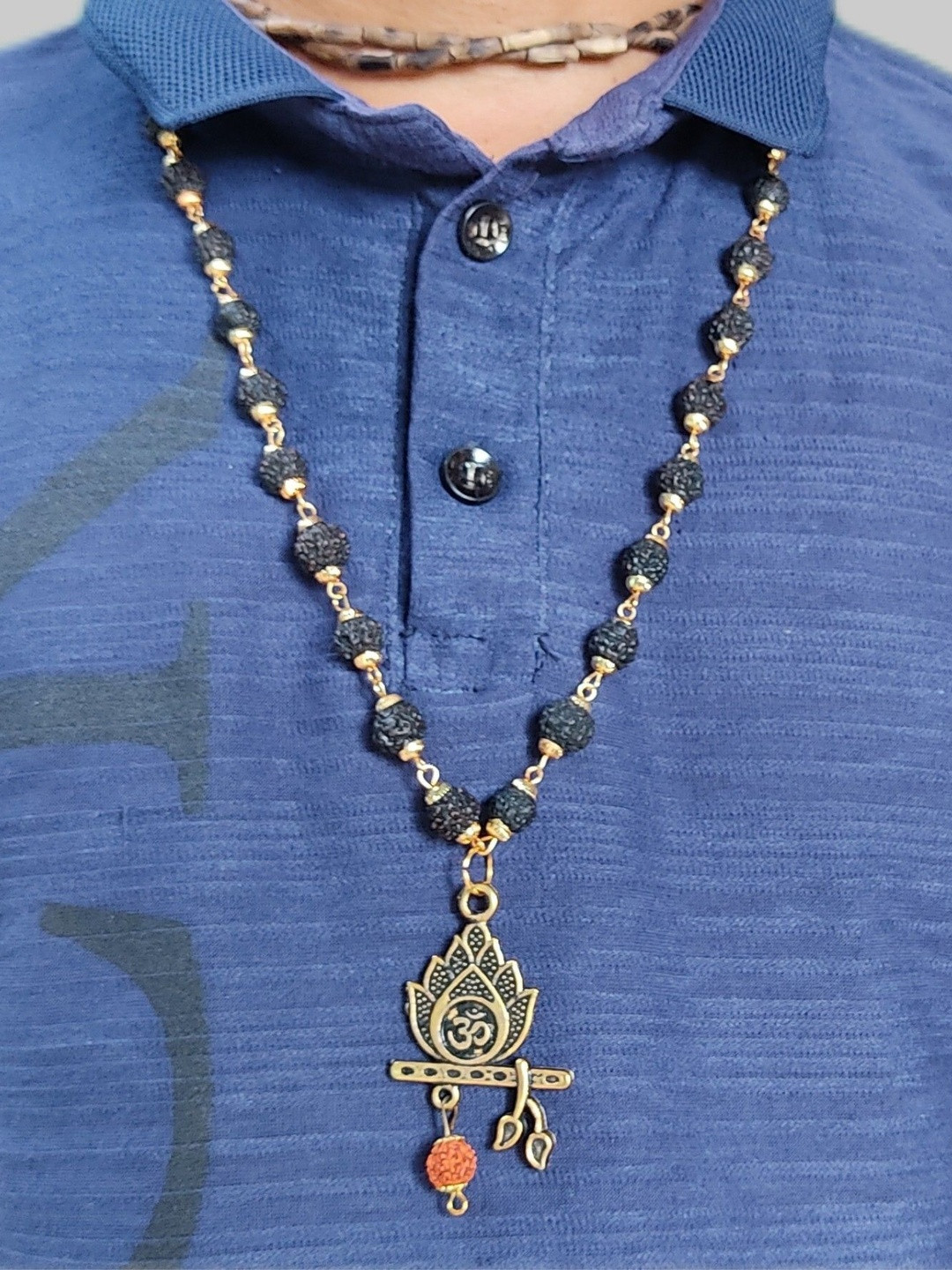 Basukiya Brass Om Rudraksh Necklace