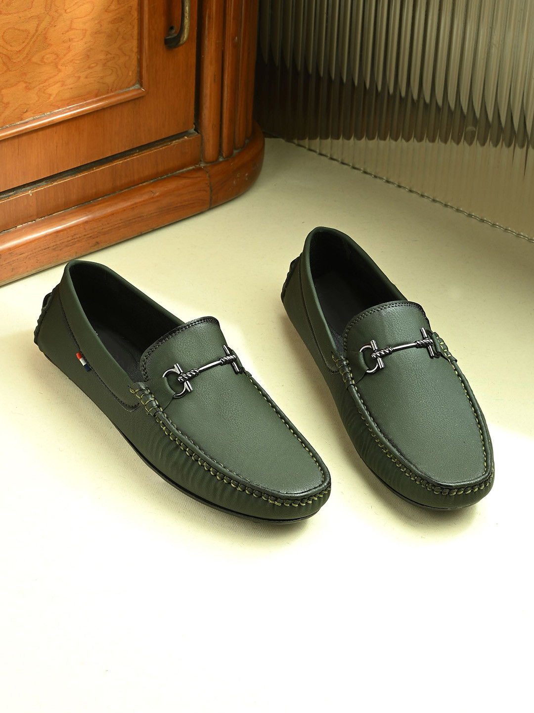 BELLION Men Square Toe Slip-On Horsebit Driving Shoes