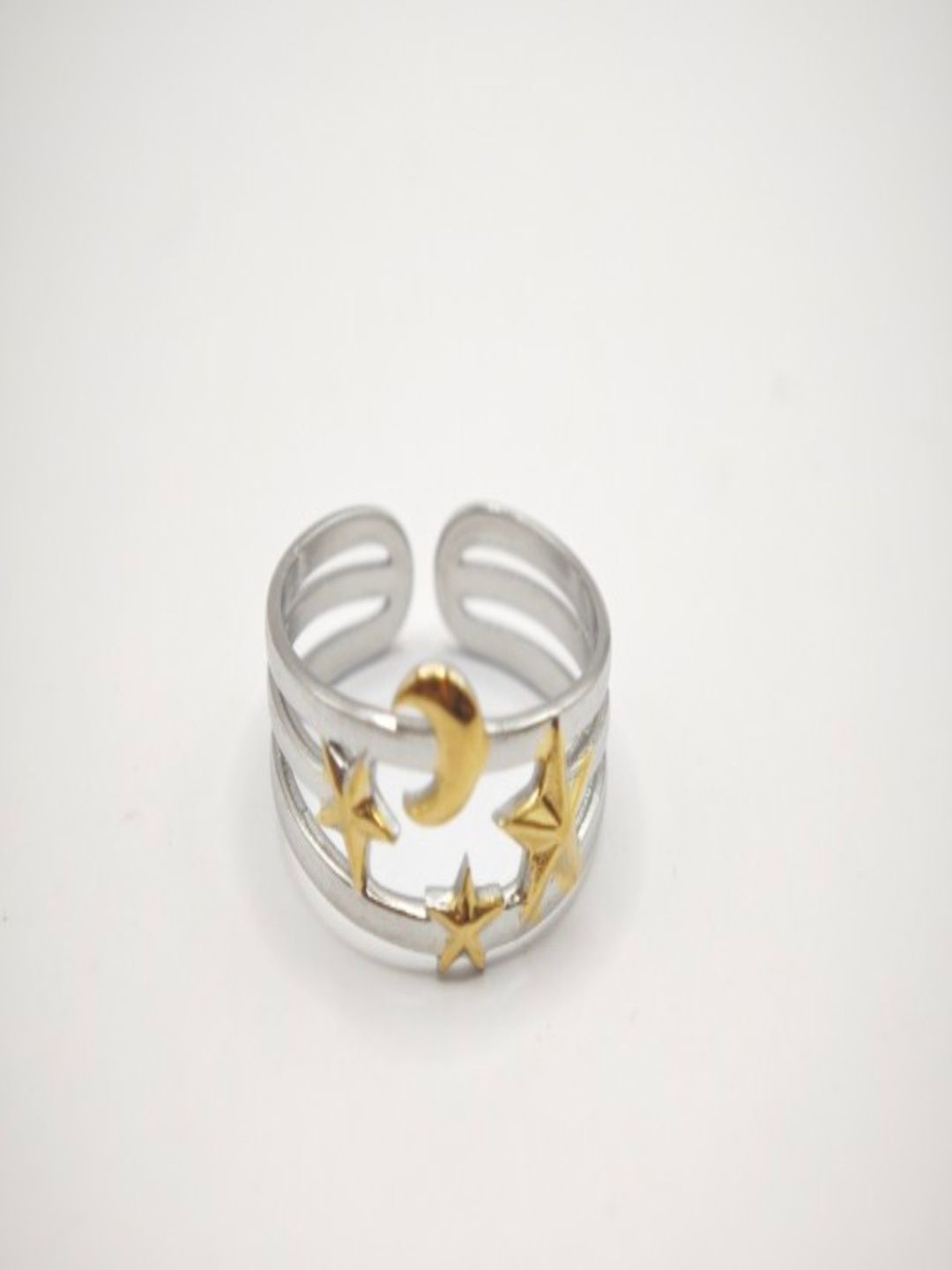 Sapraa Trends  Women Anti Tarnish Staineless Steel Statement Adjustable Ring in Dual Tone