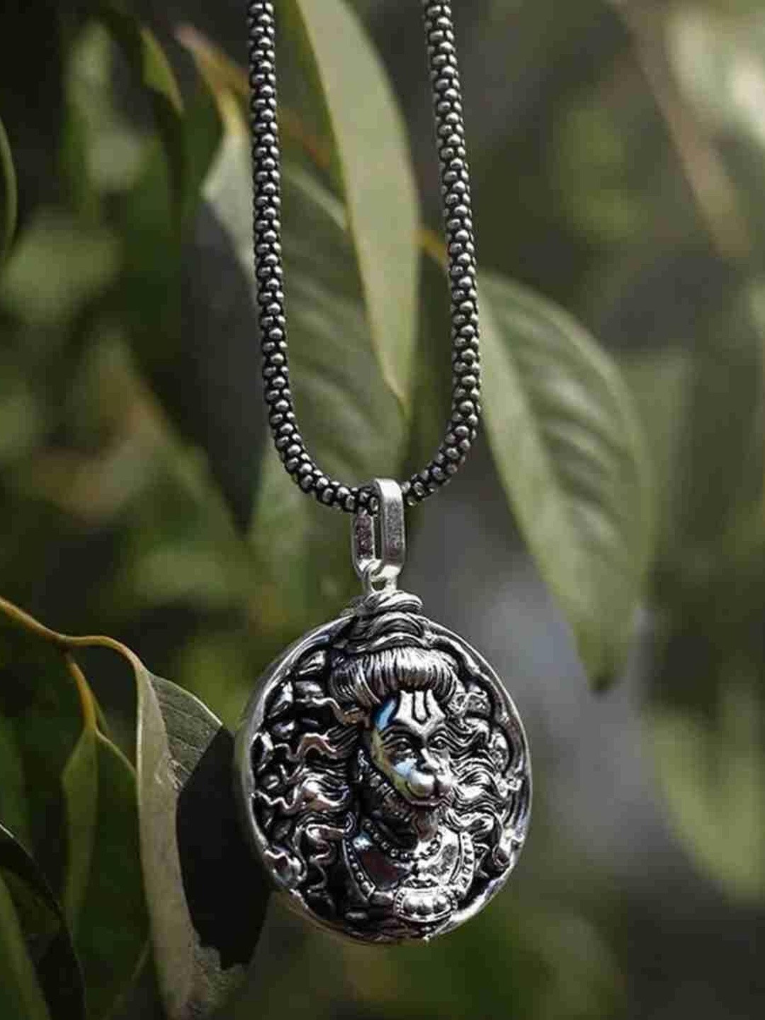 GGE NATURAL ITEM Unisex Stainless Steel Oxidised Hanuman ji Pendent With Chain