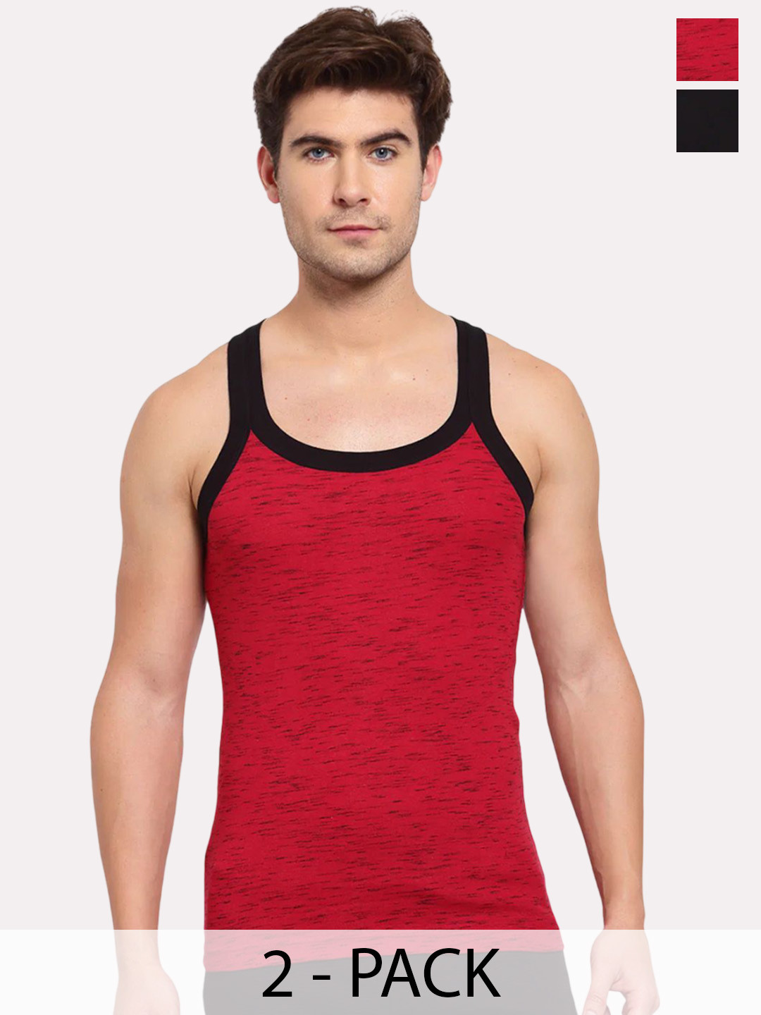 Sporto by Macho Pack Of 2 Self Design Square Neck Pure Cotton Gym Innervests