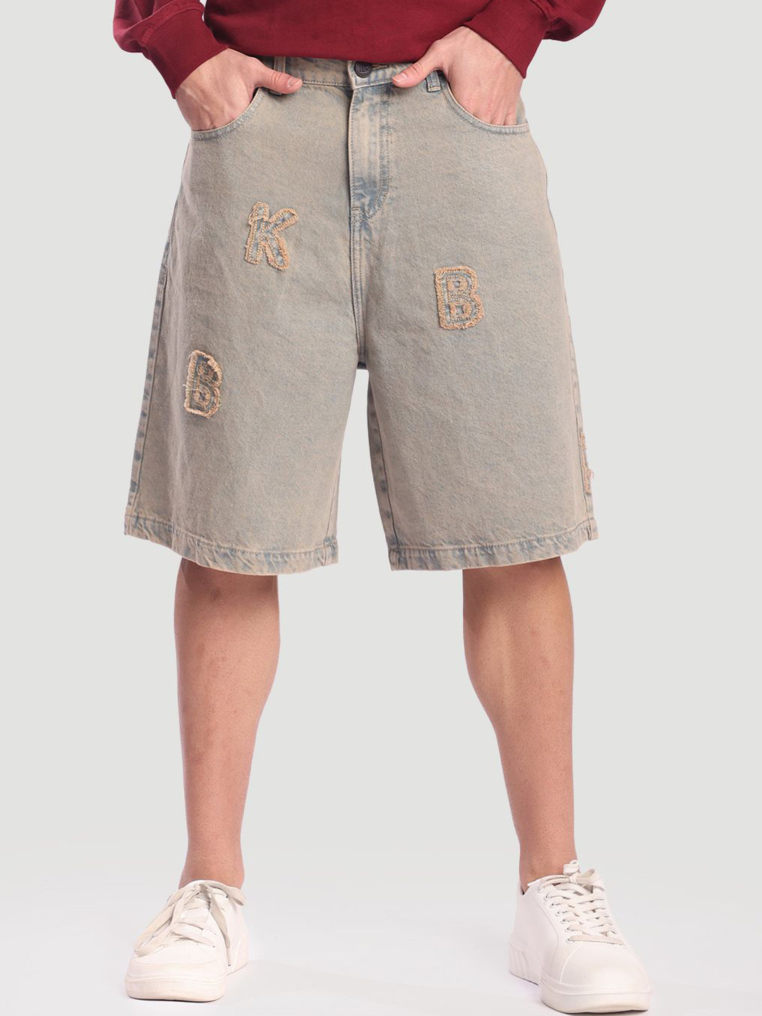 Bene Kleed Men Tinted Patchwork Baggy Fit Denim Shorts