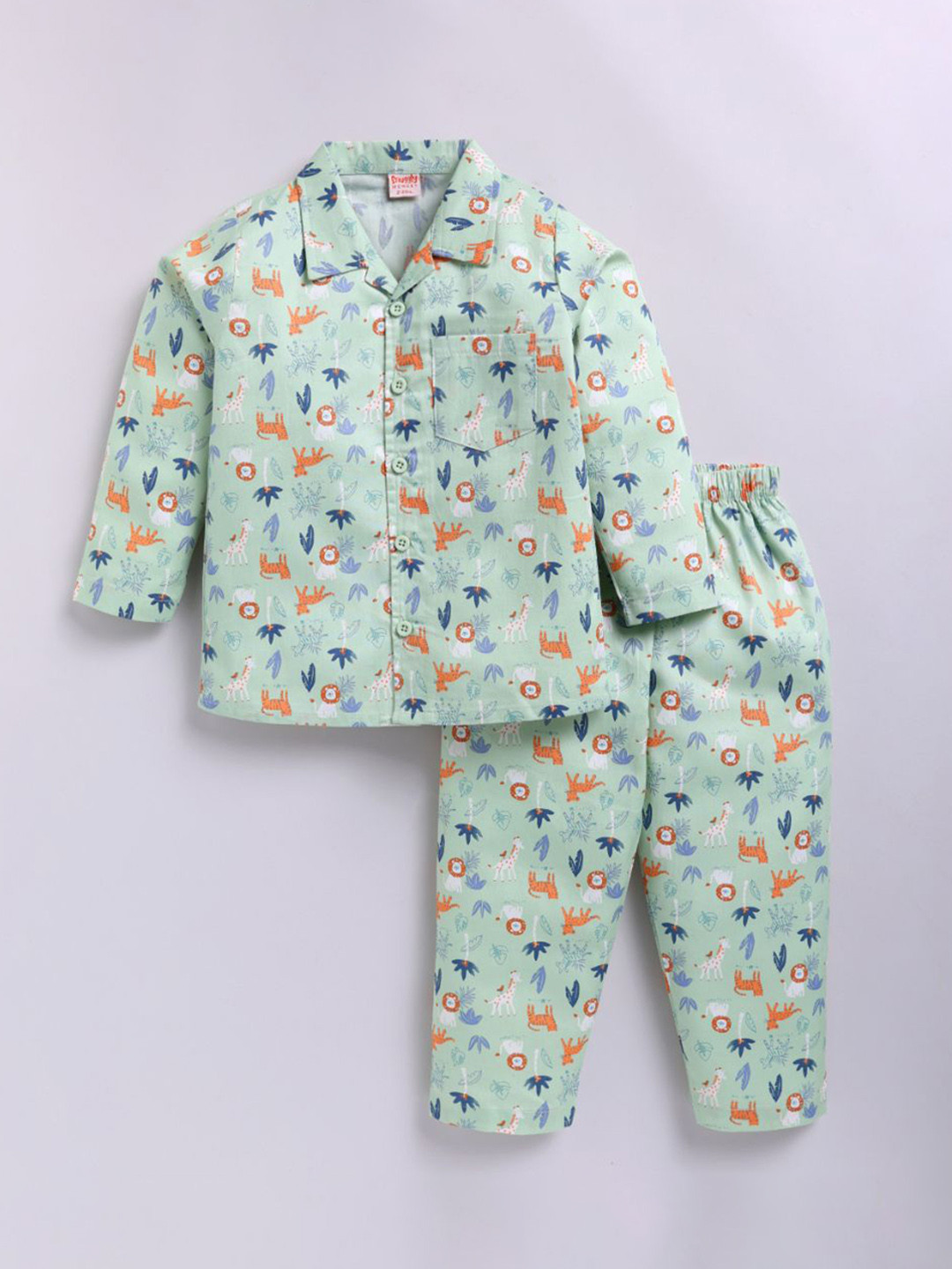 SNUGGLY MONKEY Kids Animal Printed Shirt & Pyjama Night suit