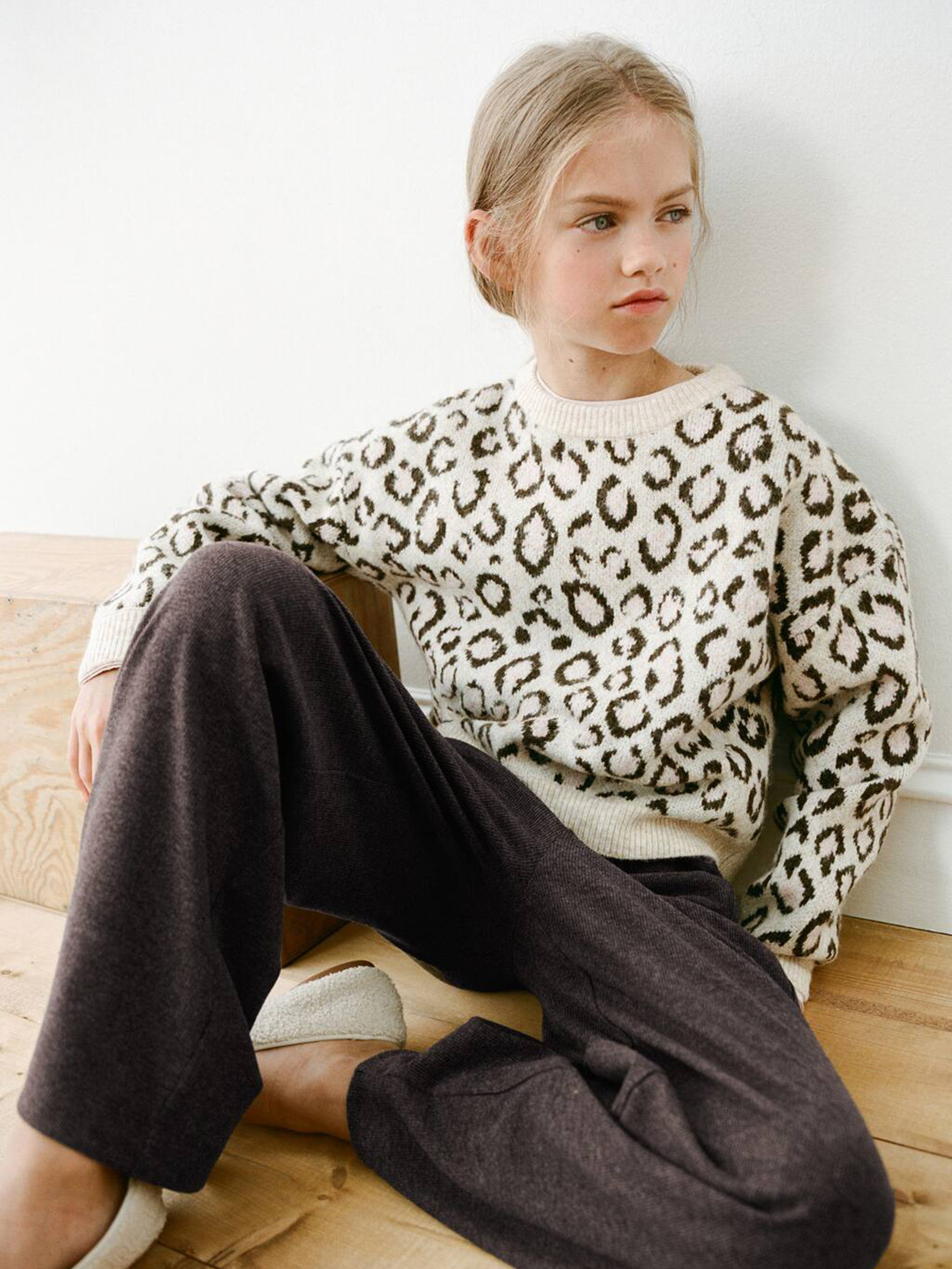 Mango Kids Girls Animal Self Design Pullover with Fuzzy Detail