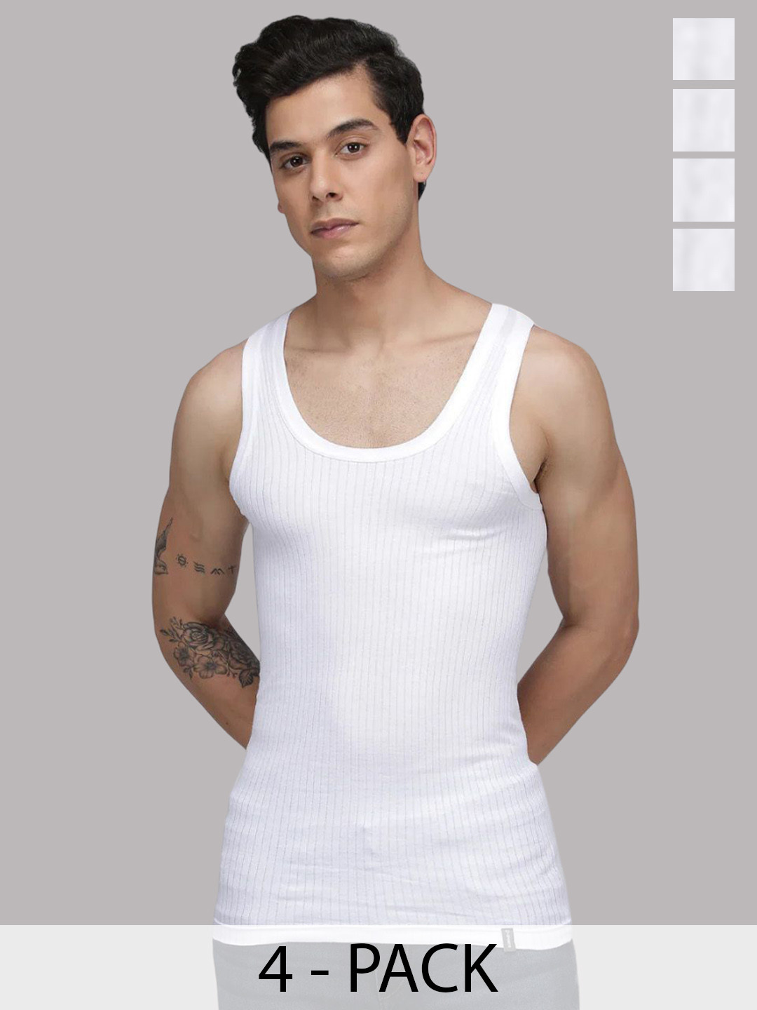 Sporto by Macho Men Pack Of 4 White Cotton Self Design Undershirt Innerwear Vests