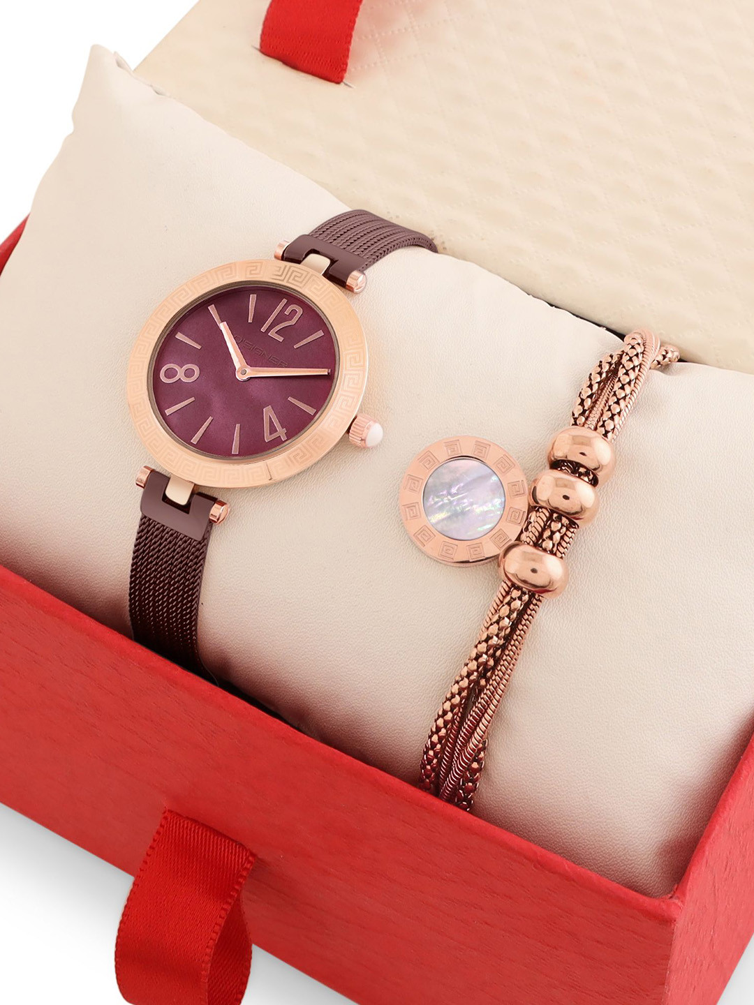 D'SIGNER Metal Round Dial Analog Watch Gift Set