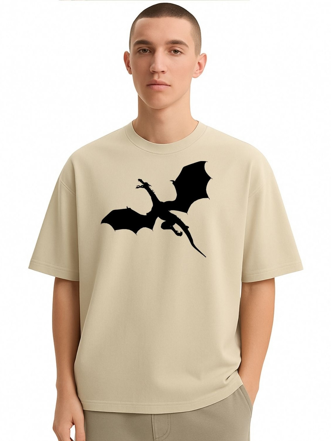 Fashnobic Men Dri-FIT Trendy Dargon Printed Round Neck Cotton Oversized T-shirt