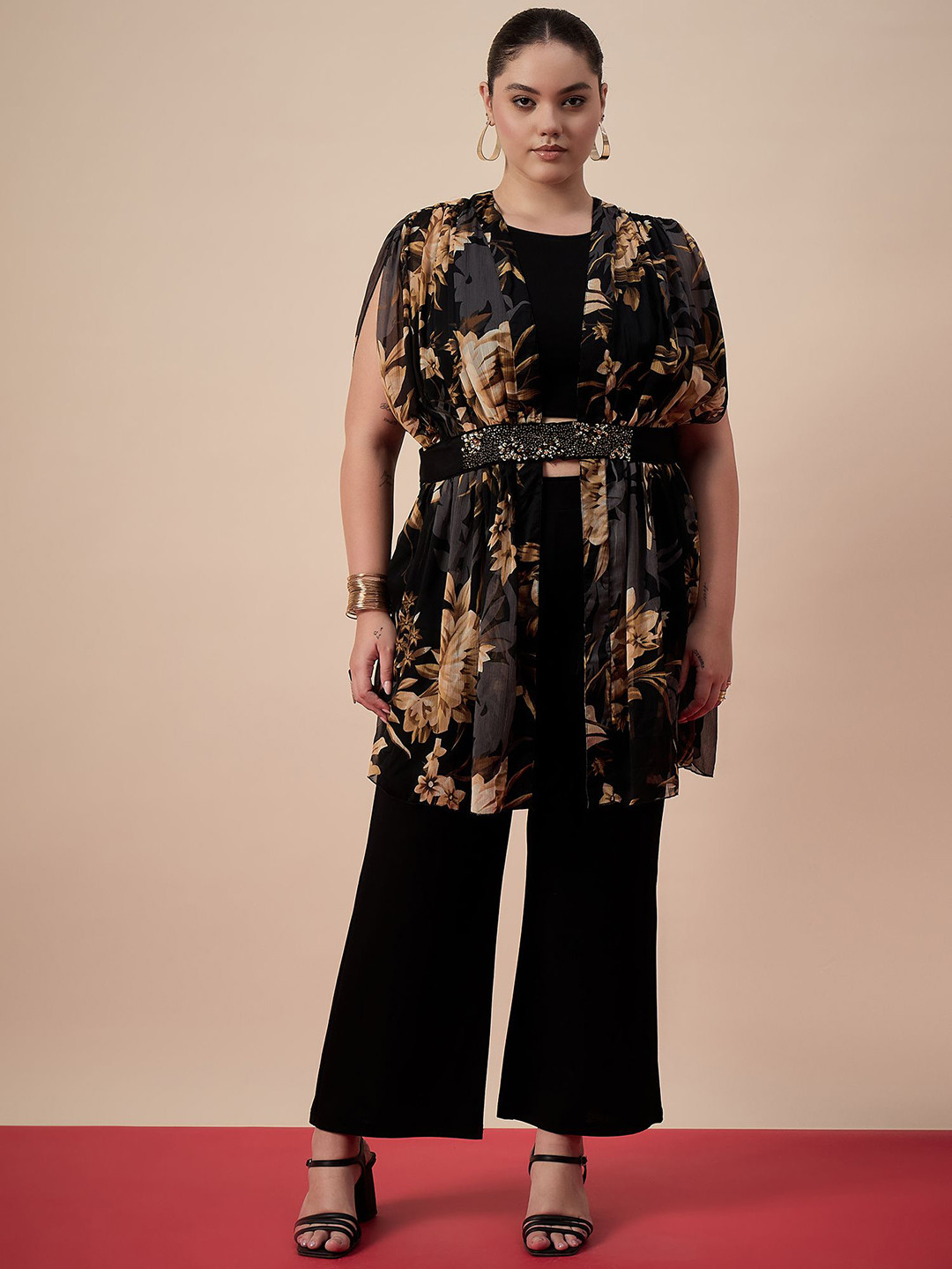 Antheaa Curve Printed & Embellished Round Neck Plus Size Top And Trouser