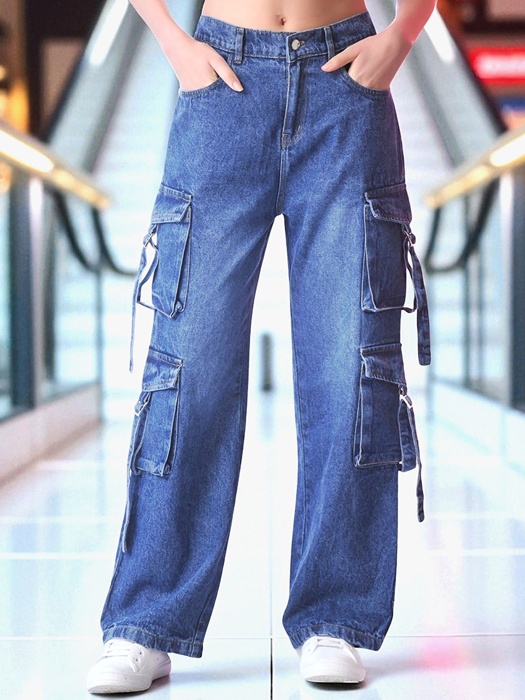 ROBECULT COLLECTION Women Wide Leg High-Rise No Fade Acid Wash Stretchable Jeans