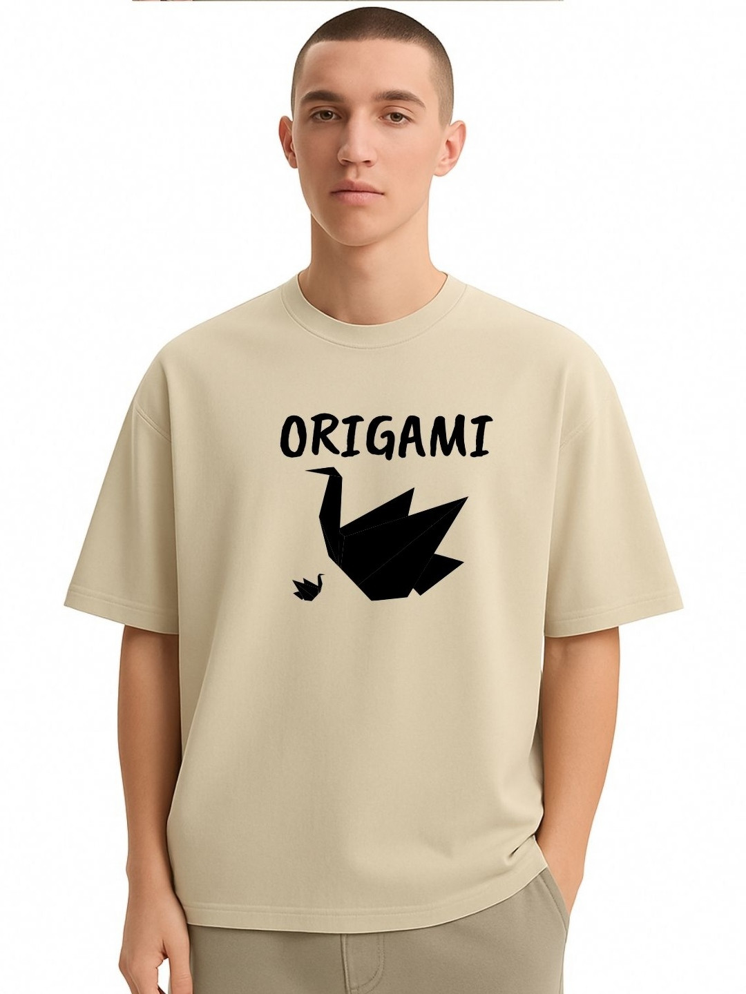 Fashnobic Men Dri-FIT Trendy Origami Printed Round Neck Cotton Oversized T-shirt