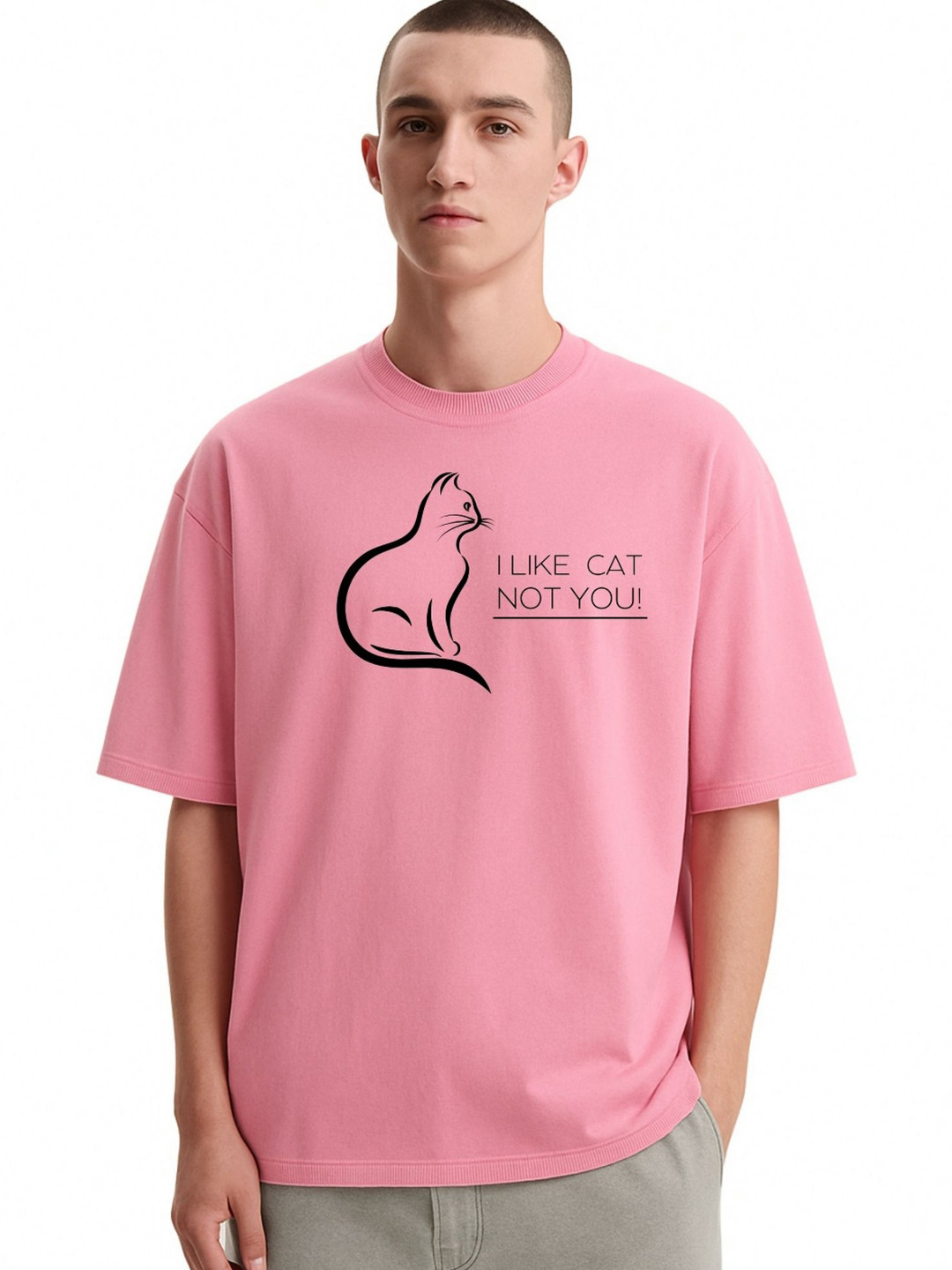 Fashnobic Men Dri-FIT Trendy I Like Cat Printed Round Neck Cotton Oversized T-shirt
